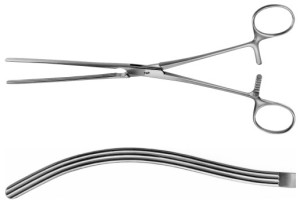 AE-EA156R, KOCHER, INTESTINAL CLAMP, CURVED, VERY SOFT AND ELASTIC, 250 mm, 10"