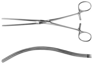 AE-EA157R, KOCHER, INTESTINAL CLAMP, CURVED, VERY SOFT AND ELASTIC, 280 mm, 11"