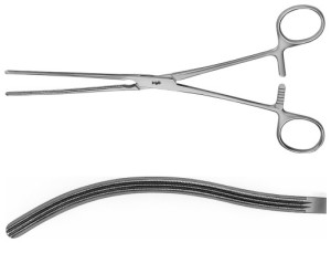 AE-EA205R, KOCHER, ATRAUMATA INTESTINAL CLAMP, CURVED, VERY SOFT AND ELASTIC 250 mm, 10"