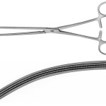 AE-EA213R, DOYEN, ATRAUMATA INTESTINAL CLAMP CURVED, SOFT AND ELASTIC 230 mm, 9"
