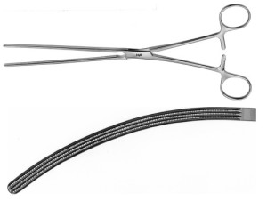 AE-EA217R, MAYO- ROBSON, ATRAUMATA INTESTINAL CLAMP CURVED 250 mm, 10