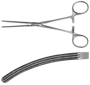 AE-EA221R, BABY-KOCHER, ATRAUMATA INTESTINAL CLAMP, CURVED, SOFT AND ELASTIC 130 mm, 5 1/8"