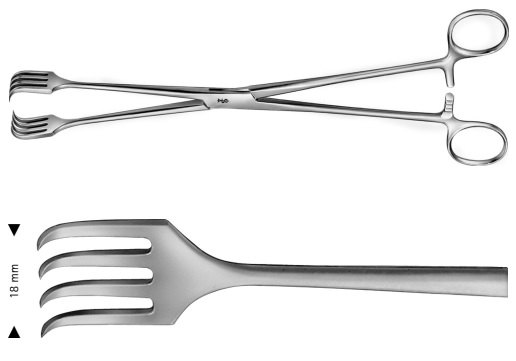 AE-EO165R, AESCULAP-PRATT, UTERINE TENACULUM FORCEPS 4 x 4 TEETH, 18 MM 260 mm, 10 1/4"