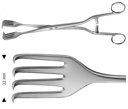 AE-EO166R, PRATT, UTERINE TENACULUM FORCEPS 4 x 4 TEETH, 22 MM 270 mm, 10 3/4"