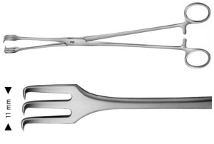 AE-EO163R, SCHRÖDER, UTERINE TENACULUM FORCEPS 3 x 3 TEETH, 11 MM 270 mm, 10 3/4"