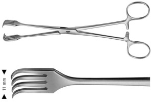 AE-EO164R, CZERNY, UTERINE TENACULUM FORCEPS 4 x 4 TEETH, 11 MM 200 mm, 8"