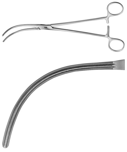 AE-FB459R, GLOVER, ATRAUMATA VASCULAR CLAMP CURVED, 86 MM 245 mm, 9 3/4"