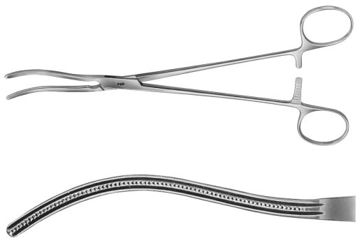 AE-FB460R, GLOVER, ATRAUMATA VASCULAR CLAMP CURVED, 60 MM 220 mm, 8 3/4"