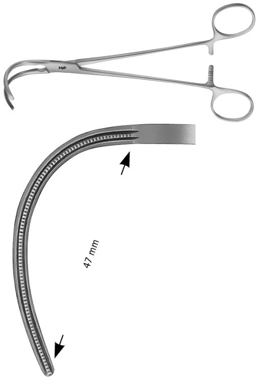 AE-FB461R, GLOVER, ATRAUMATA VASCULAR CLAMP CURVED, 47 MM 195 mm, 7 3/4"