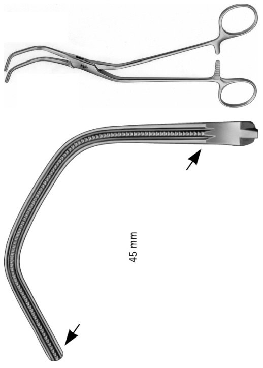 AE-FB525R, DIETHRICH, ATRAUMATA -VASCULAR CLAMP ANGLED 210 mm, 8 1/4"