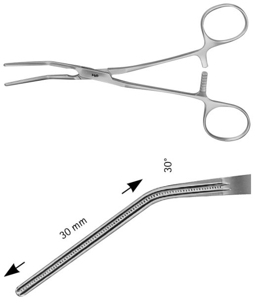AE-FB567R, COOLEY, ATRAUMATA -VASCULAR CLAMP PEDIATRIC PATTERN, 30 MM, 30° 165 mm, 6 1/2"