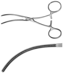 AE-FB542R, DE BAKEY, ATRAUMATA -BULLDOG CLAMP WITH RING HANDLE, S-SHAPED 125 mm, 5"