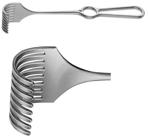 AE-BT278R, KÖRTE RETRACTOR 8 PRONGS, BLUNT, 26 x 40 MM, HANDLE VERTICAL TO THE BLADE, 240 mm, 9 1/2"