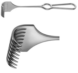 AE-BT279R, KÖRTE RETRACTOR 8 PRONGS, SHARP, 26 x 40 MM, HANDLE VERTICAL TO THE BLADE, 240 mm, 9 1/2"