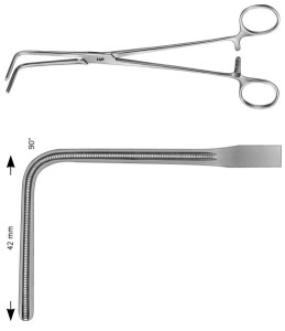AE-FB573R, LEES, ATRAUMATA BRONCHUS CLAMP, ANGLED 90°, 42 MM, 220 mm, 8 3/4"