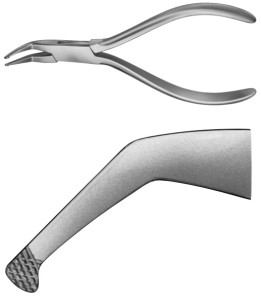 AE-DP393R, HOW, WIRE FIXATION FORCEPS, CURVED, LIMB PROJECTING ON ONE SIDE, FOR MULTIBAND TECHNIQUE, 140 mm, 5 1/2"