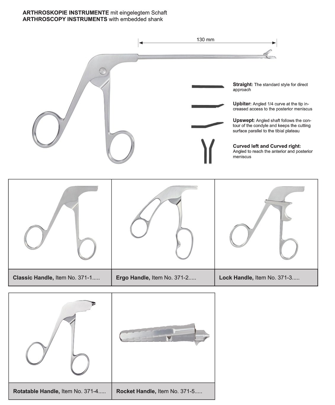 Arthroscopy instruments with embedded shank