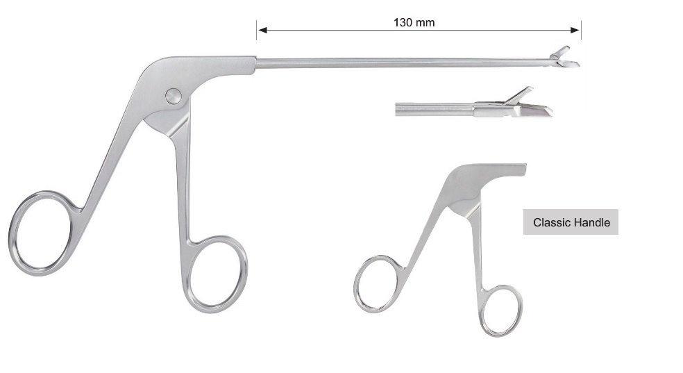 EC-371-1021, Basket punch, Slim styles, straight, 45° tip, left, Tip profile 1.5 mm, Bite width 1.67 mm, Tip width 2.89 mm, classic handle