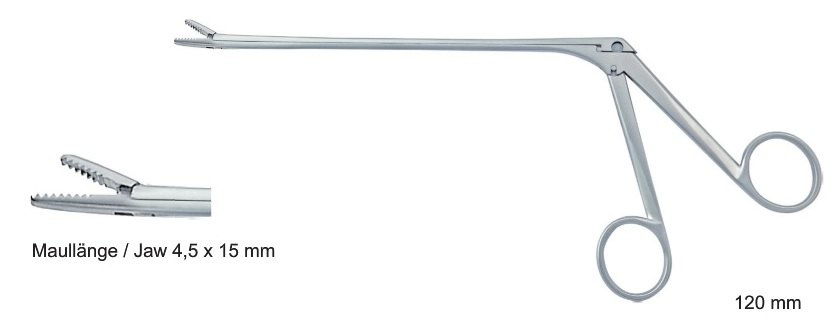 EC-570-5010, Meniscus grasping forceps, strong, detachable, jaw 4.5 x 15mm, 120 mm