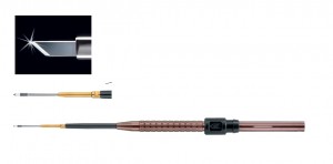 AE-FD116D, Diamond Knife, Color coded TITANIUM handles, Lancet blade, bronze Colored, 60°, Length 205 mm