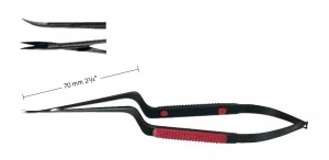 AE-FM147B, Noir micro Scissors, upwards curved, Angled bayonet shape, Coating no Reflections, Sharp/Sharp, working length 70mm, length 195mm