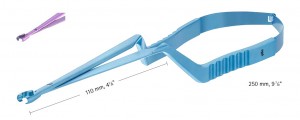 AE-FT073T, CLIP REMOVING FORCEPS, TITANIUM, FOR MINI CLIP, WITH SPECIAL JAWS, COLOR CODING VIOLET, 110MM, LENGTH 250MM