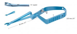 AE-FT485T, YASARGIL CLIP APPLIER, TITANIUM, FOR STANDARD CLIPS, ANGLE 15 DEGREES, COLOR CODING BLUE, 90MM, LENGTH 220MM