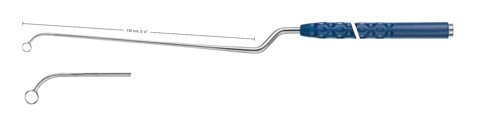 AE-FA041R, TREND Curettes NICOLA, Bayonet, Diameter 6.5mm, 45° vertical angled, long neck, working length 130mm, total length 280mm