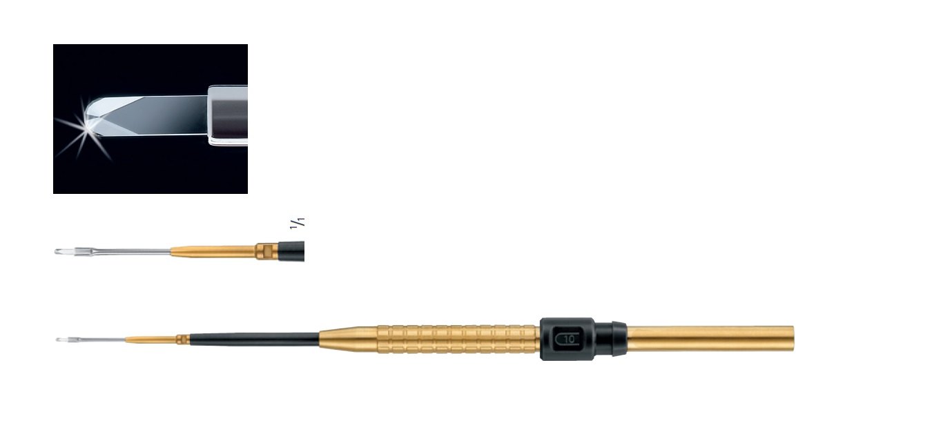 AE-FD113D, Diamond Knife, Color coded TITANIUM handles, Round blade, gold colored, 7 facets, Length 205 mm