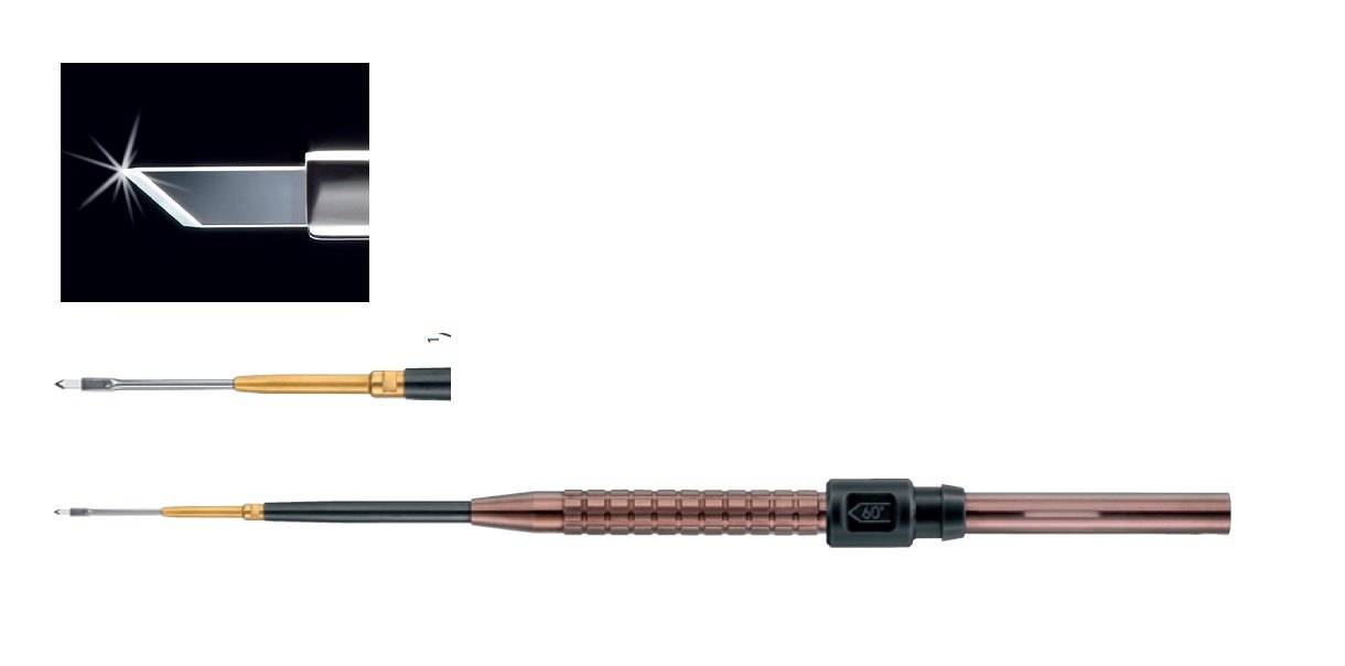 AE-FD116D, Diamond Knife, Color coded TITANIUM handles, Lancet blade, bronze Colored, 60°, Length 205 mm