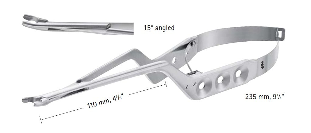 AE-FE587K, PHYNOX YASARGIL CLIP APPLIER, FOR PHYNOX STANDARD CLIPS, ANGLED 15 DEGREES, 110MM, LENGTH 235MM