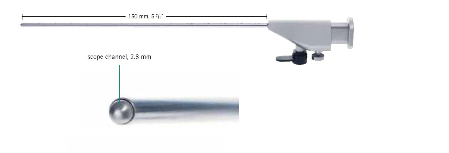 AE-FF397R, MINOP® Trocar, Outer diameter 3.2 mm, 1 chanel, Single channel for scope, Including one obturator, Optic channel diameter 2.8 mm, One sealing cap for pressure balance in scope channel, working length 150mm