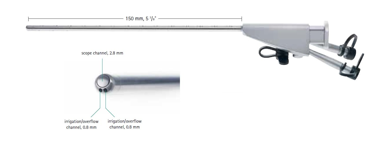 AE-FF398R, MINOP® Trocar, Outer diameter 4.6 mm, 3 chanels, scope channel diameter 2.8 mm, irrigation/overflow channel 0.8 mm, working length 150mm