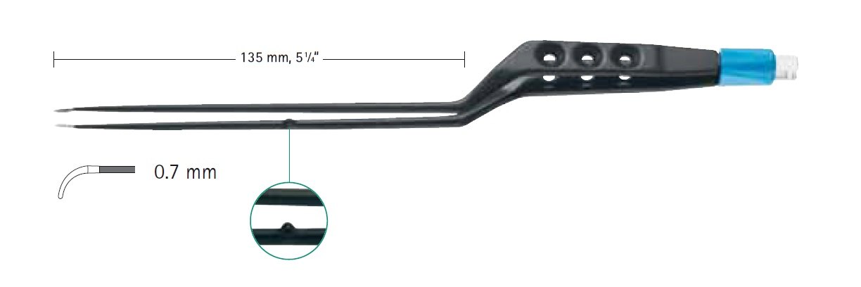 AE-FK801R, Bipolar Yasargil Forceps, BIPOLAR COAGULATION FORCEPS, Tip 0.7mm, working length 135mm, total length 255mm