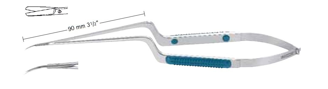 AE-FM164R, SENSATION micro Scissors, Downwards curved, Blunt/Blunt, working length 90mm, length 215mm