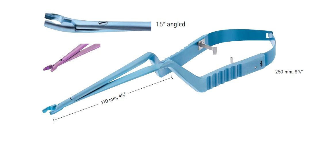 AE-FT477T, YASARGIL CLIP APPLIER, TITANIUM, FOR MINI CLIPS, ANGLE 15 DEGREES, COLOR CODING VIOLET, 110MM, LENGTH 250MM