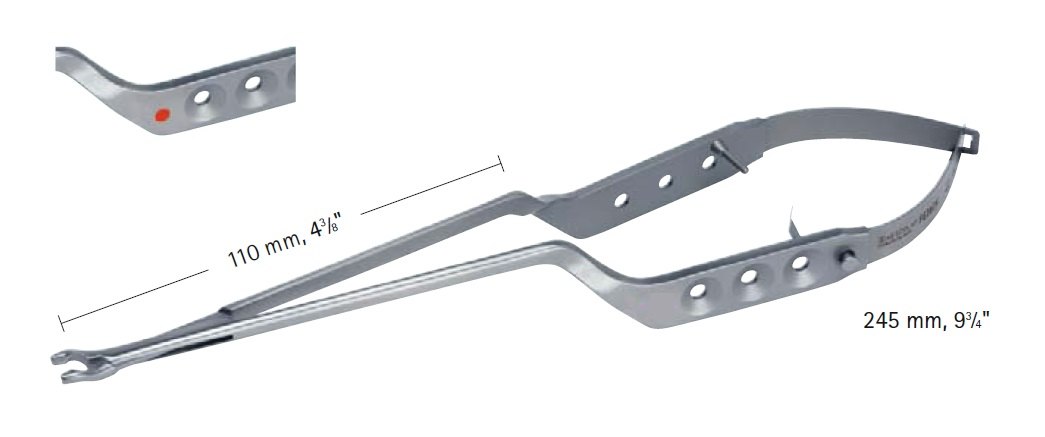 AE-FT512T, DOUBLE BAYONET CLIP APPLIER, TITANIUM FORCEPS, FOR MINI CLIPS, WITH LATCH, COLOR CODING A COLORED BUTTON IN HANDLE: RED, 110MM, LENGTH 245MM