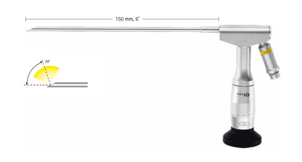 AE-PE526A, Minop angled neuroscope, Autoclavable, FULL HD ready scopes, Direction of view: 70° upwards, Shaft diameter: 4 mm, Shaft length: 150 mm, 6“