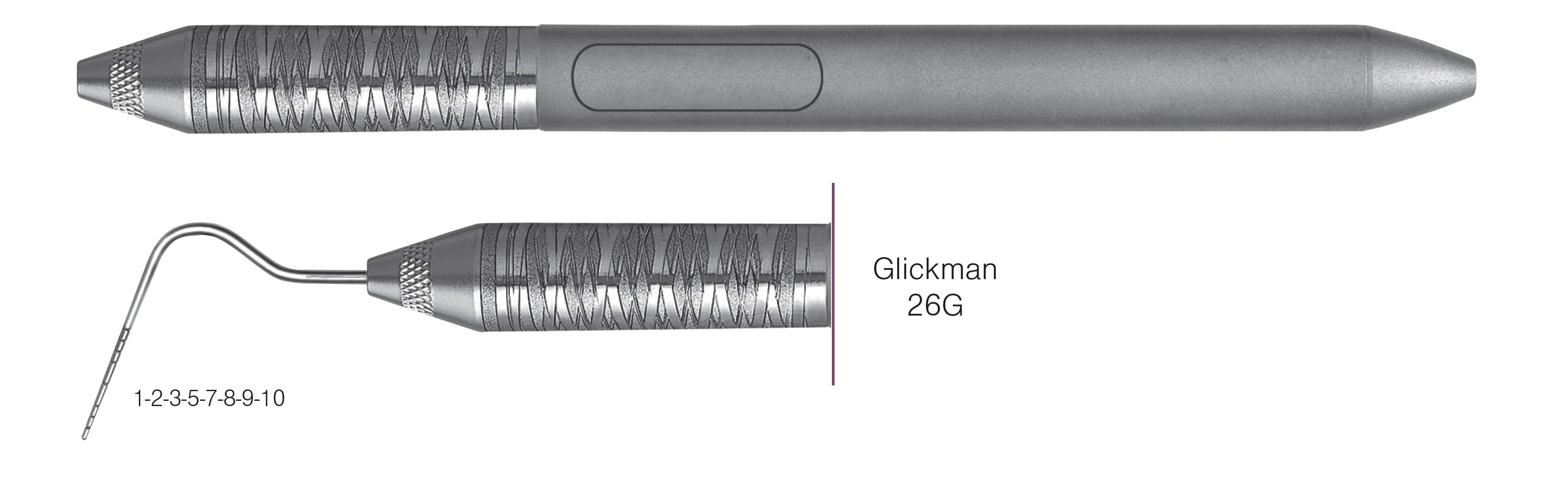 HF-P26G6-6, SINGLE-ENDED PROBES Glickman 26G, Black markings, 1-2-3-5-7-8-9-10 mm, Handle Satin Steel, Aluminum Titanium Nitride (AlTiN) Coating, Single End