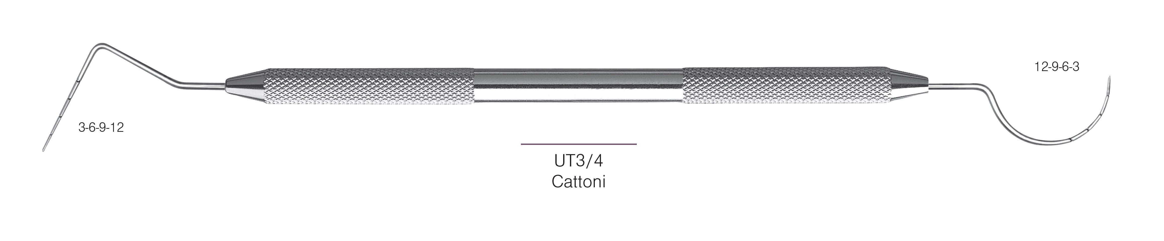 HF-P3-46-31, PROBES DOUBLE-ENDED UT3/4 Cattoni, Black markings, 3-6-9-12 mm & 12-9-6-3 mm, Handle round, Double Ended