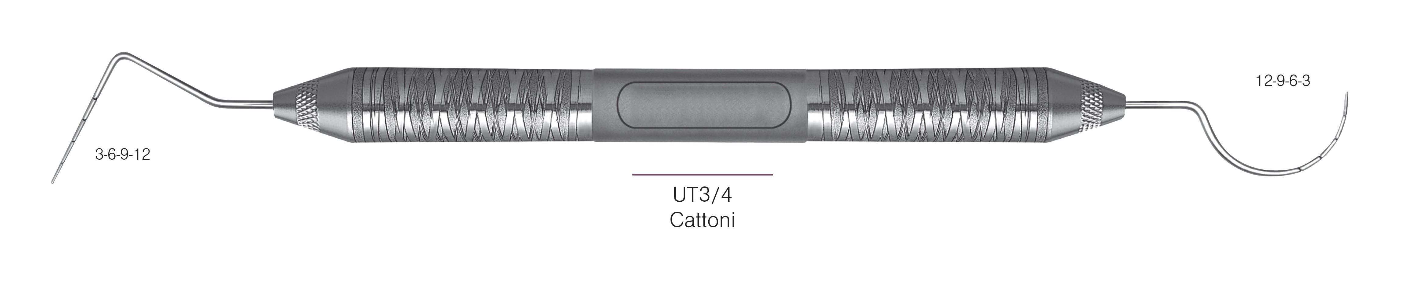 HF-P3-46-6, PROBES DOUBLE-ENDED UT3/4 Cattoni, Black markings, 3-6-9-12 mm & 12-9-6-3 mm, Handle Satin Steel, Aluminum Titanium Nitride (AlTiN) Coating, Double Ended
