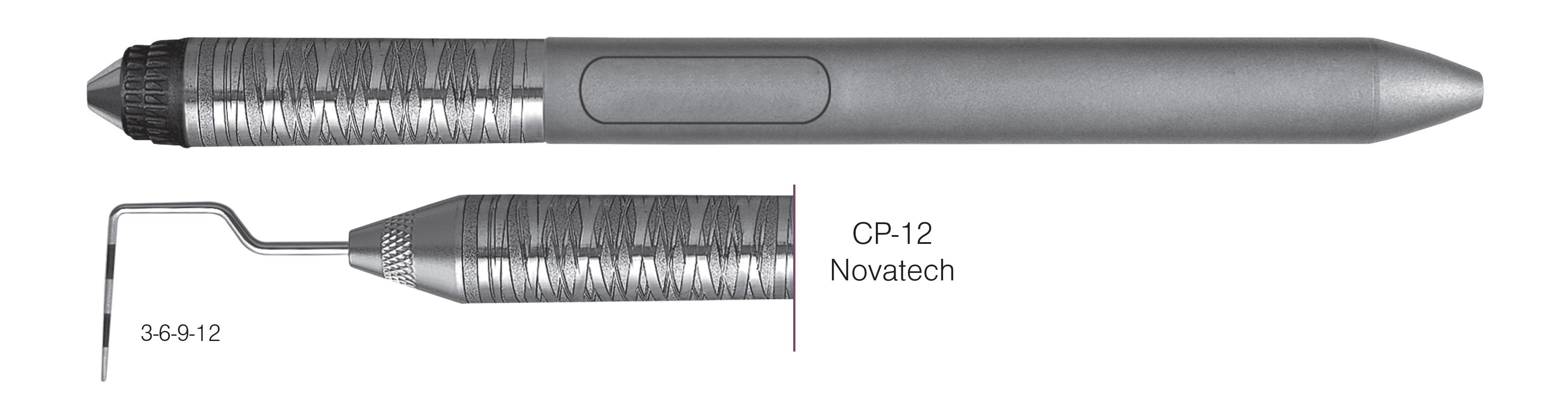 HF-PCPNT26-7, Novatech Screening Probe* CP-12, Black markings, 3-6-9-12, Handle Satin Steel Colours, Aluminum Titanium Nitride (AlTiN) coating, Single End