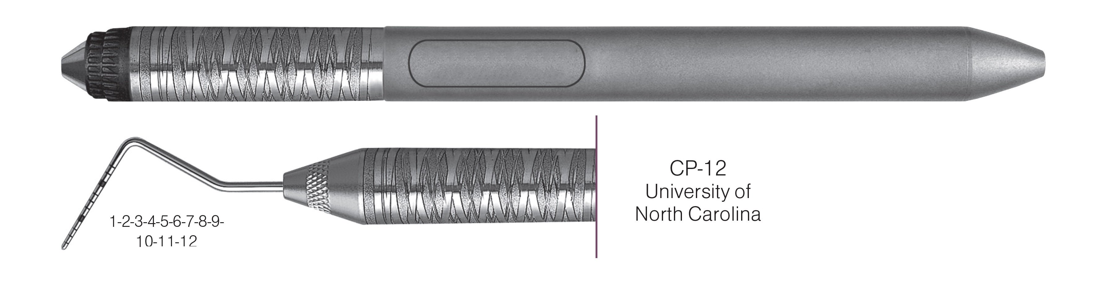 HF-PCPUNC126-7, COLOR-CODED PROBES CP-12 University of North Carolina, Black markings, 1-2-3-4-5-6-7-8-9-10-11-12 mm, Handle Satin Steel Colours, Aluminum Titanium Nitride (AlTiN) coating, Single End