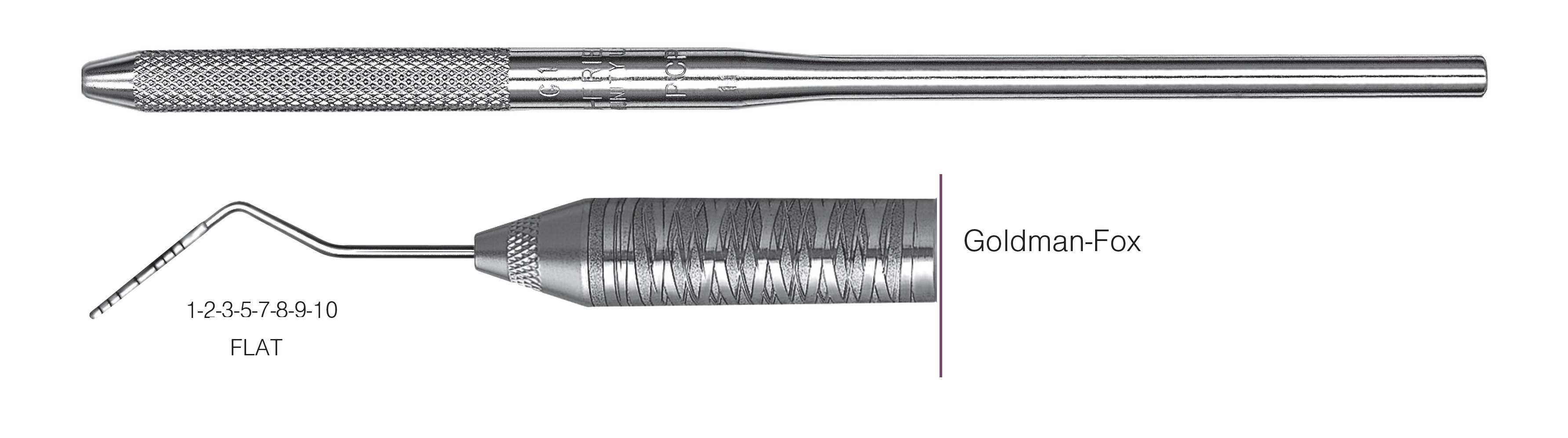HF-PGF6-30, SINGLE-ENDED PROBES Goldman-Fox, Goldman-Fox probes feature a flat working end for easier insertion on lingual or facial surfaces, Black markings, 1-2-3-5-7-8-9-10 mm FLAT, Handle round, Single End