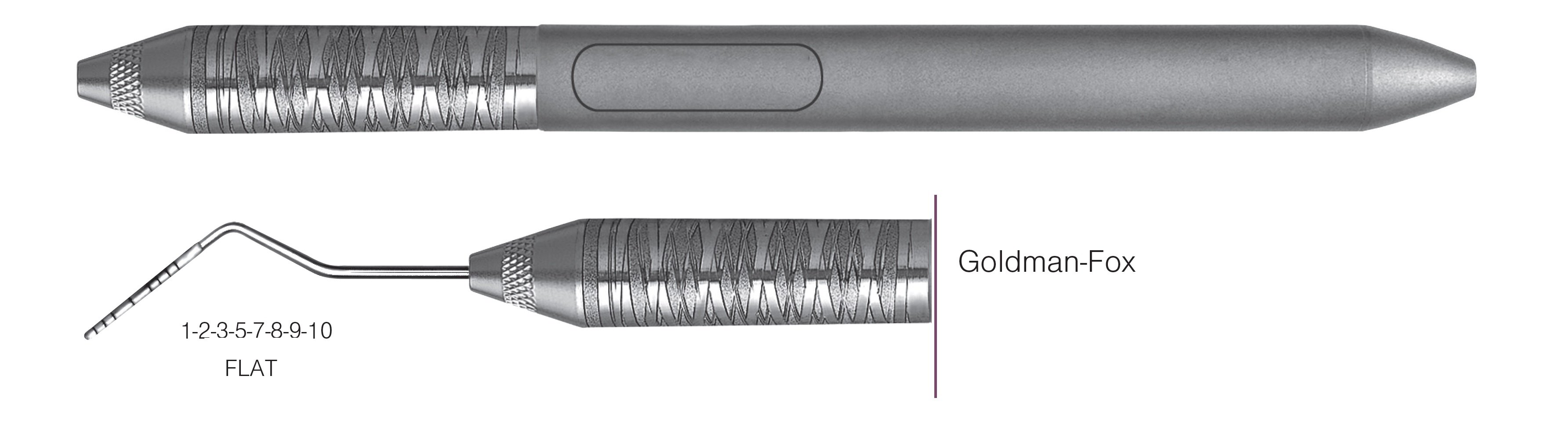 HF-PGF6-6, SINGLE-ENDED PROBES Goldman-Fox, Goldman-Fox probes feature a flat working end for easier insertion on lingual or facial surfaces, Black markings, 1-2-3-5-7-8-9-10 mm FLAT, Handle Satin Steel, Aluminum Titanium Nitride (AlTiN) Coating, Single End