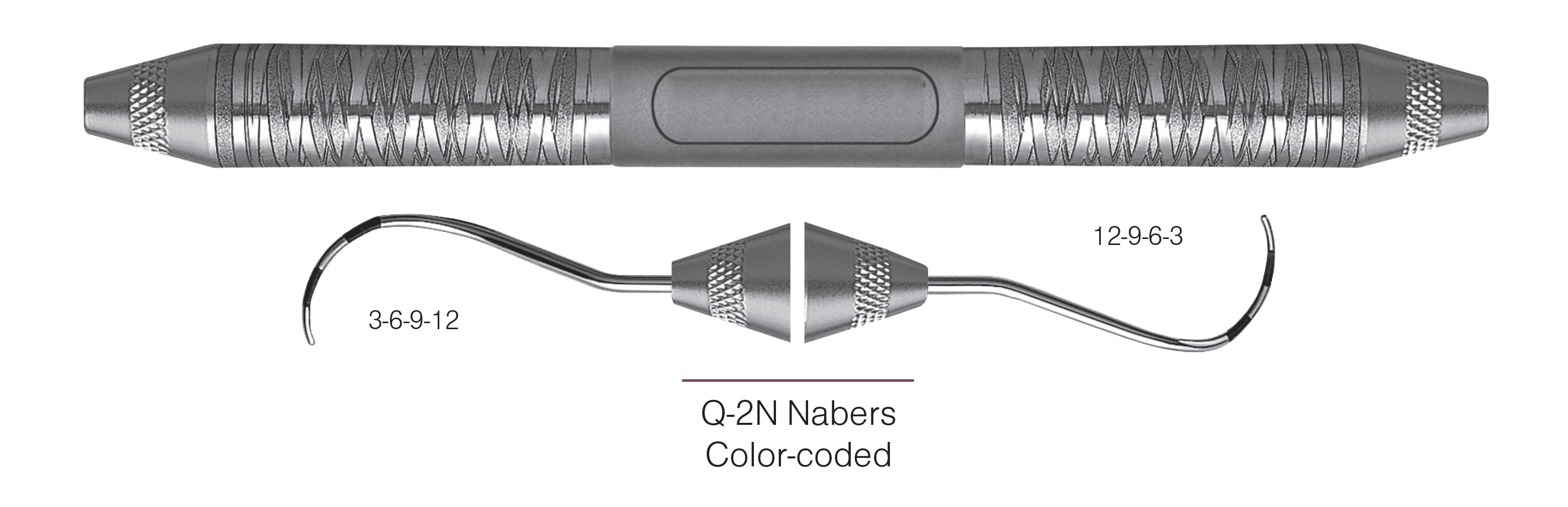 HF-PQ2N6-6, DOUBLE-ENDED FURCATION PROBES Q-2N/Nabers, Color-coded, Black markings, 3-6-9-12 mm & 12-9-6-3 mm, Handle Satin Steel, Aluminum Titanium Nitride (AlTiN) Coating, Double Ended