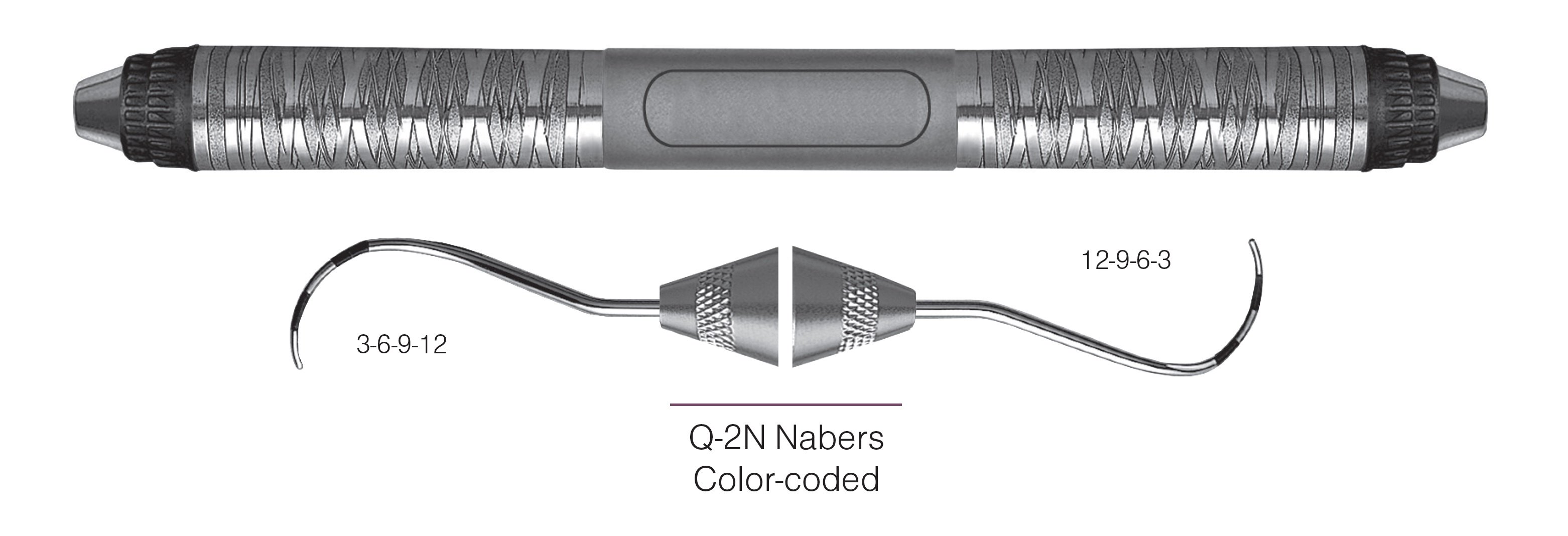 HF-PQ2N6-7, DOUBLE-ENDED FURCATION PROBES Q-2N/Nabers, Color-coded, Black markings, 3-6-9-12 mm & 12-9-6-3 mm, Handle Satin Steel Colours, Aluminum Titanium Nitride (AlTiN) Coating, Double Ended