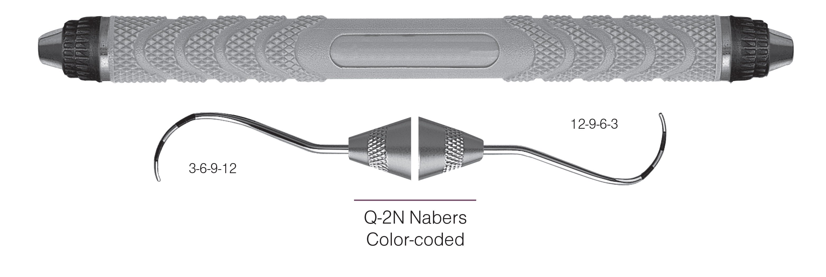 HF-PQ2N6-8, DOUBLE-ENDED FURCATION PROBES Q-2N/Nabers, Color-coded, Black markings, 3-6-9-12 mm & 12-9-6-3 mm, Handle Resin Eight, Double Ended