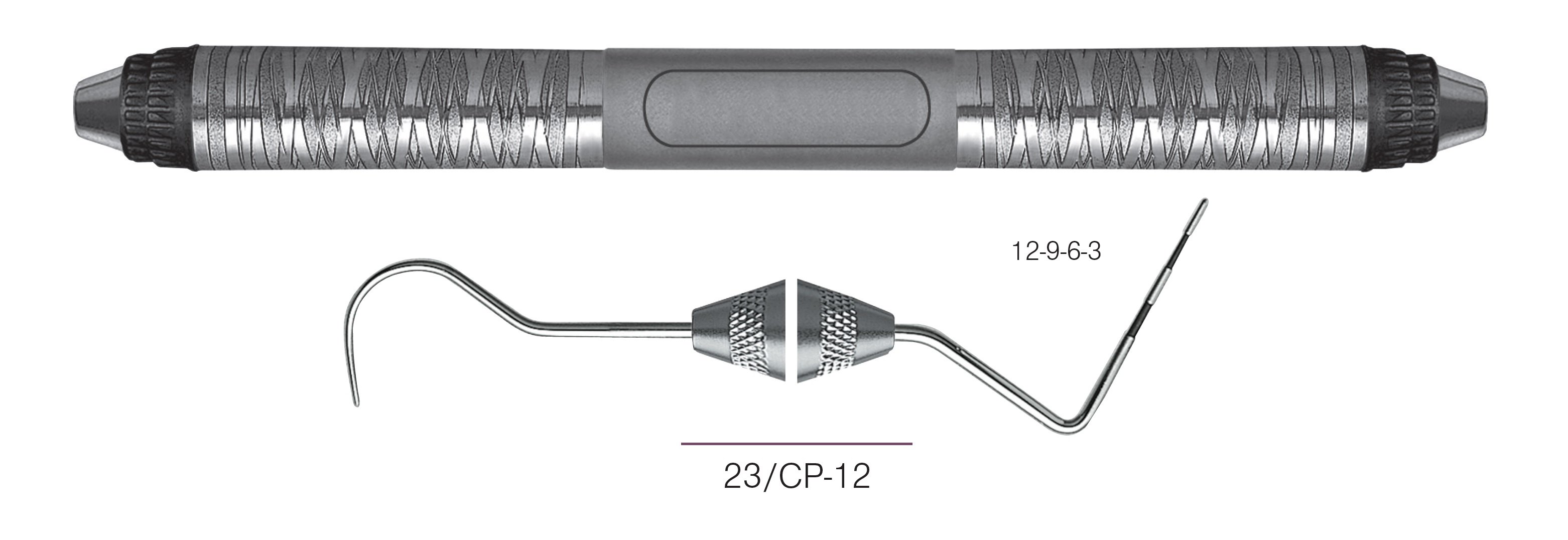 HF-XP23-126-7, EXPROS, Explorer # 23/CP-12 Probes, Black markings, 12-9-6-3 mm, Handle Satin Steel Colours, Aluminum Titanium Nitride (AlTiN) Coating, Double Ended