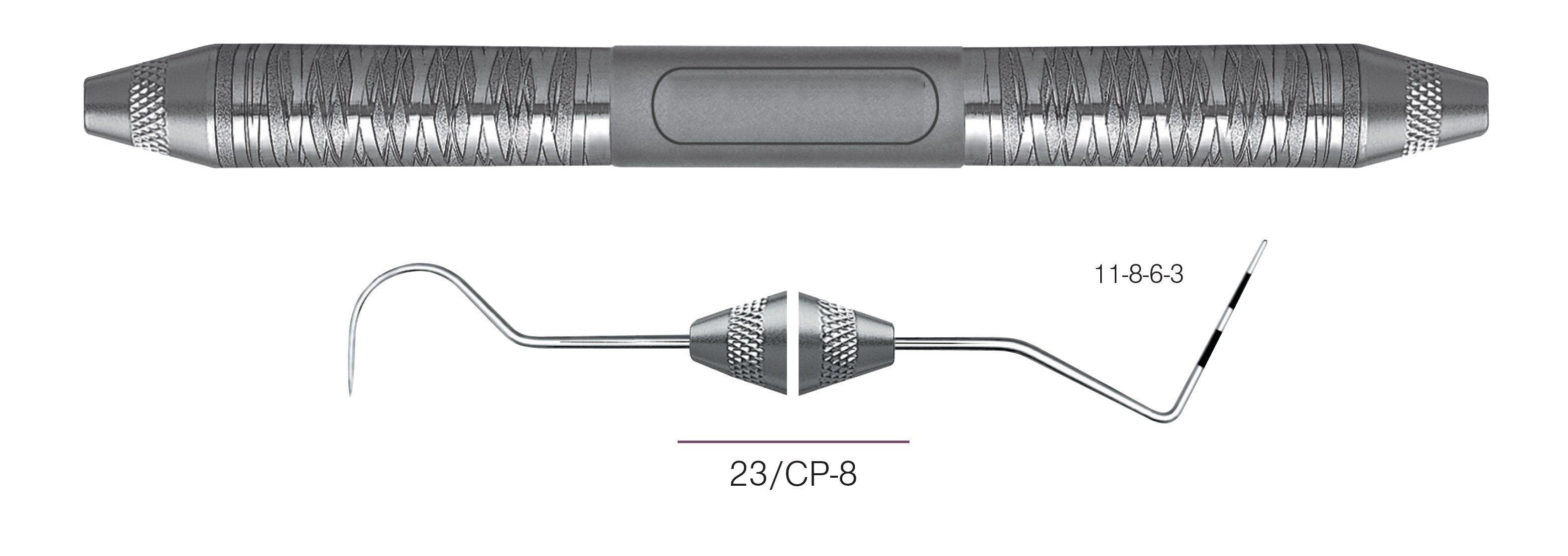 HF-XP23-86-6, EXPROS, Explorer #23/CP-8 Probes, Black markings, 11-8-6-3 mm, Handle Satin Steel, Aluminum Titanium Nitride (AlTiN) Coating, Double Ended